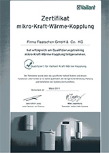 Vaillant Mikro BHKW Zertifikat